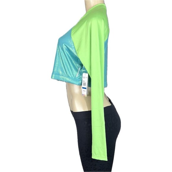 Speedo XL Foil Blue-Green Crew Neck 4 Way Stretch Long Sleeve Crop Rash Guard - Picture 5 of 6